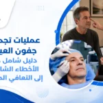 صورة توضيحية لنتائج عمليات تجميل جفون العين قبل وبعد، مع عرض للمراحل الطبيعية للتعافي وإرشادات ما بعد الجراحة