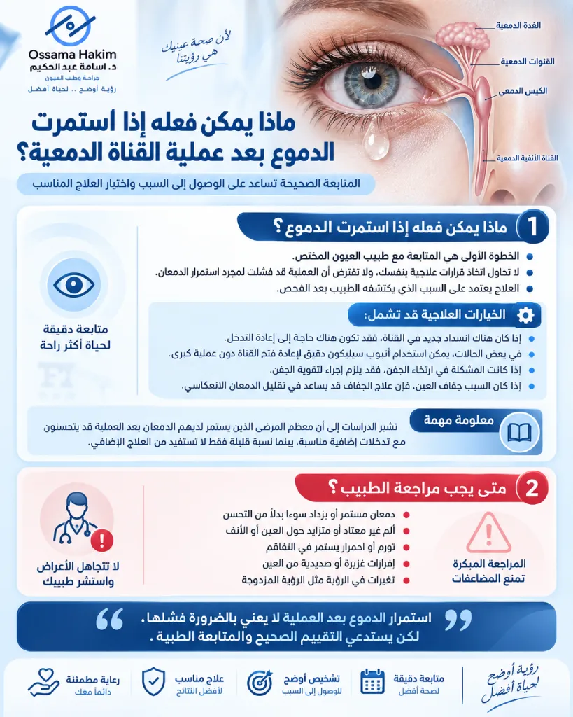 استمرار الدموع بعد عملية القناة الدمعية
